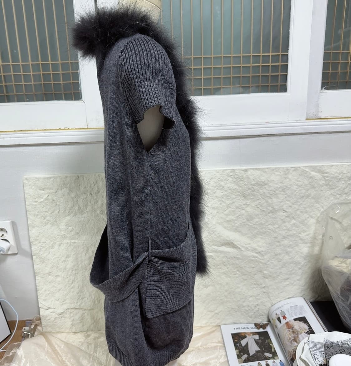 빈티지 그레이 여우털 폭스퍼 니트 조끼 베스트 상품이미지3