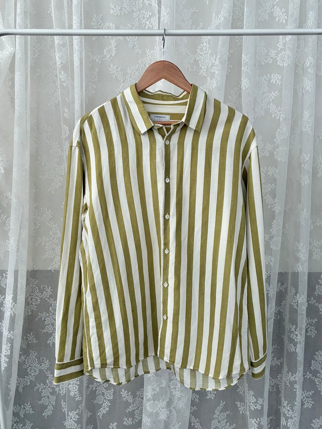 105) 커스텀멜로우 린넨 스트라이츠 셔츠 올리브 상품이미지1