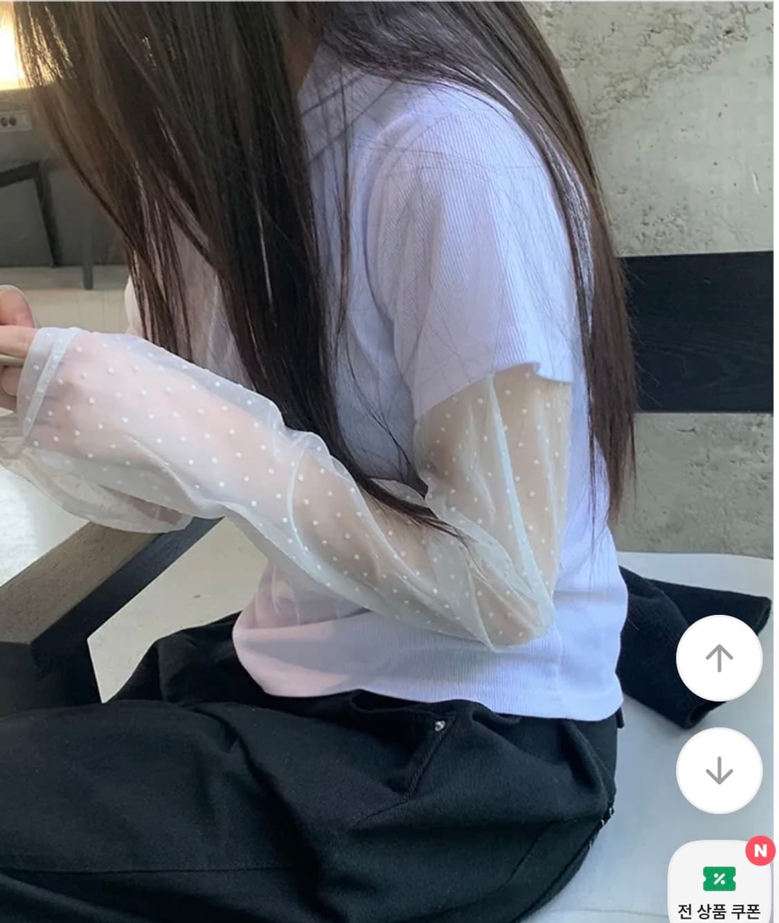 라밍 도트 시스루 후드 티셔츠 상품이미지4