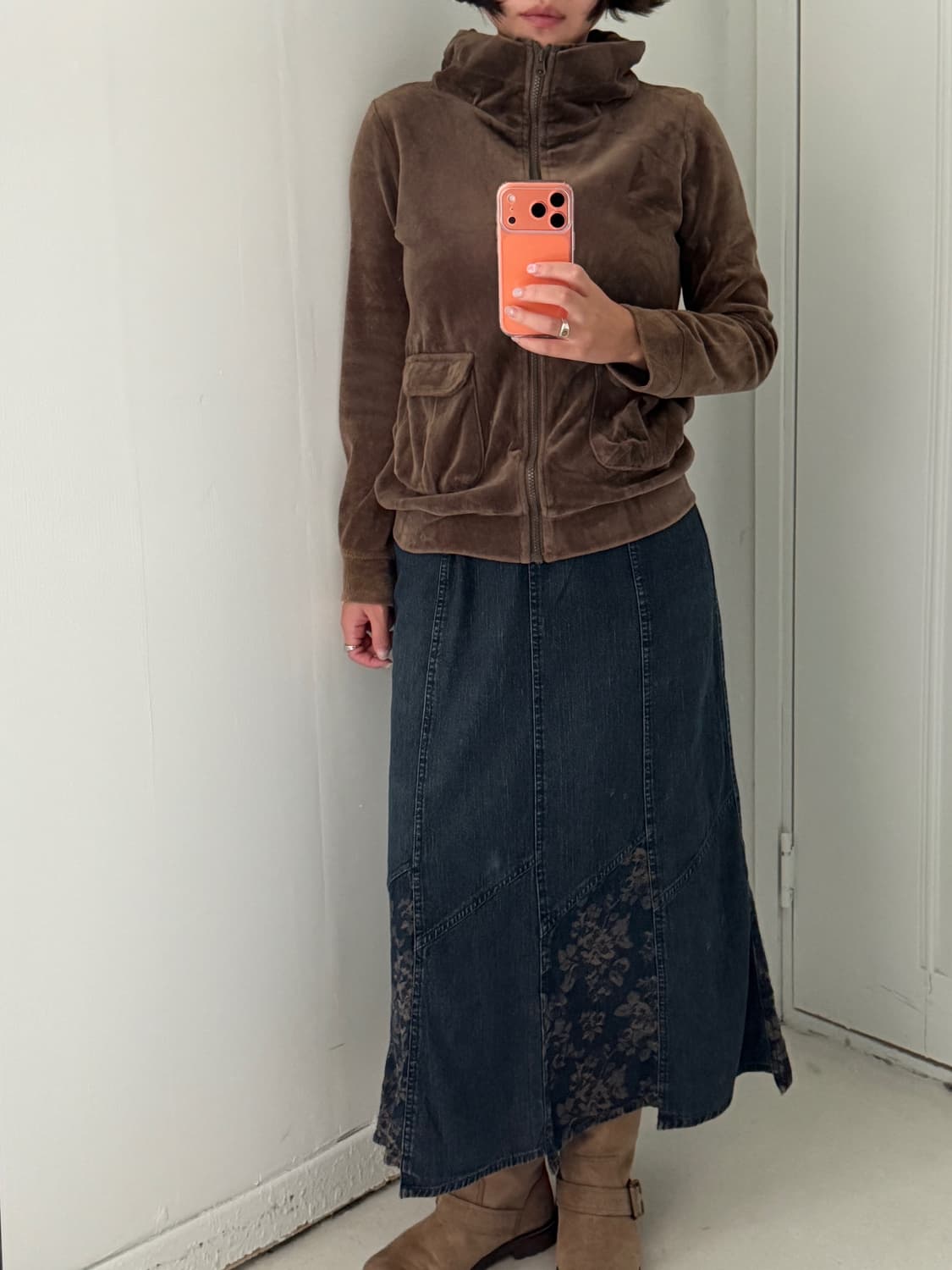 일본빈티지 모카브라운 벨로아 집업자켓 상품이미지2