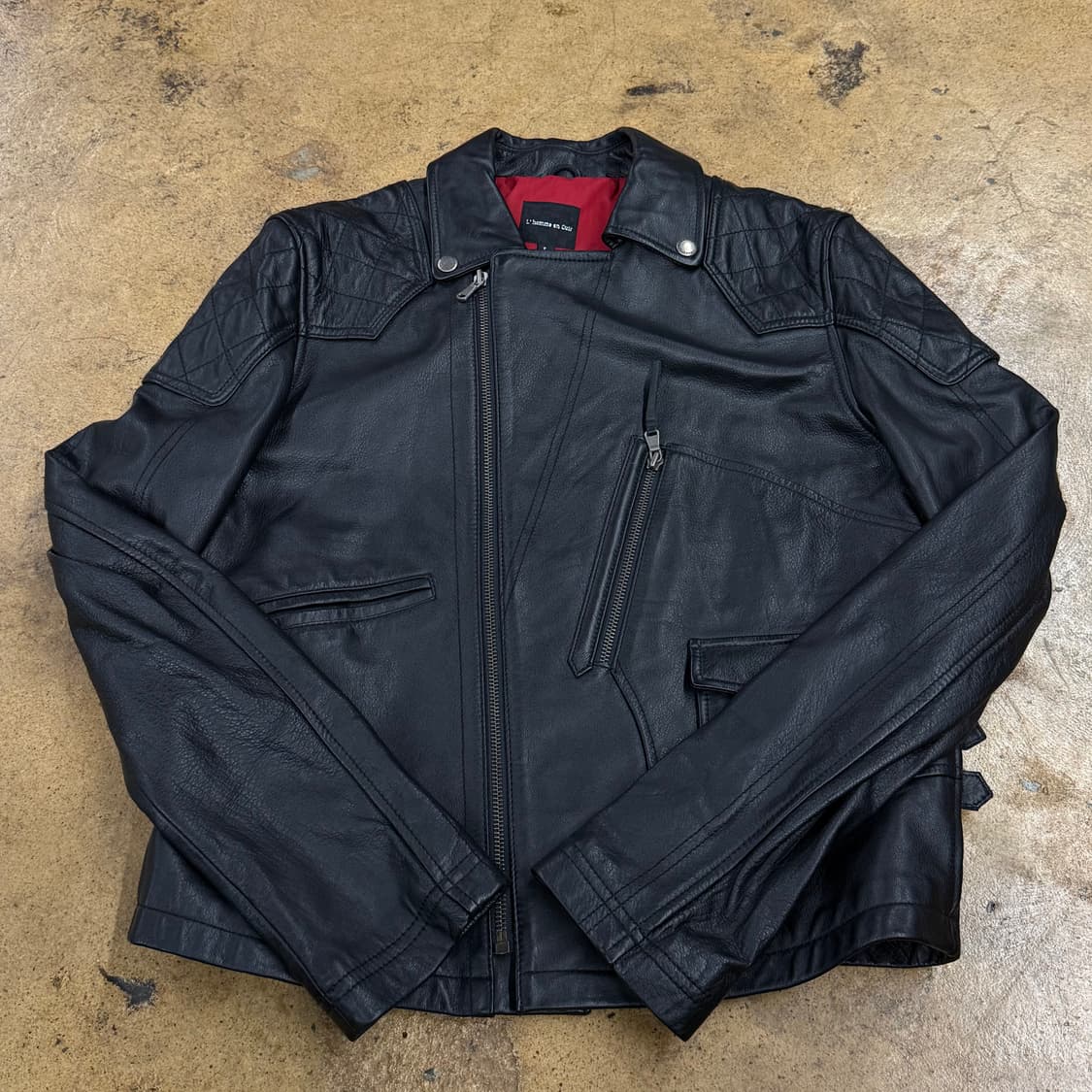 [정품/L] L'homme en Cuir 블랙 가죽 라이더 자켓 b16 상품이미지2