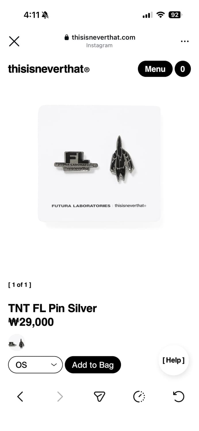 Thisisneverthat TNT FL Silver 핀 브로치 핀버튼 상품이미지1
