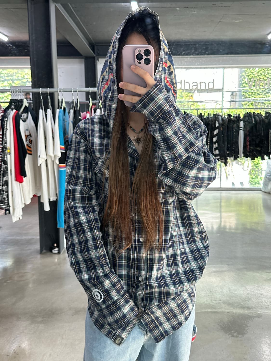 베이프 샤크 체크 후드셔츠  상품이미지1