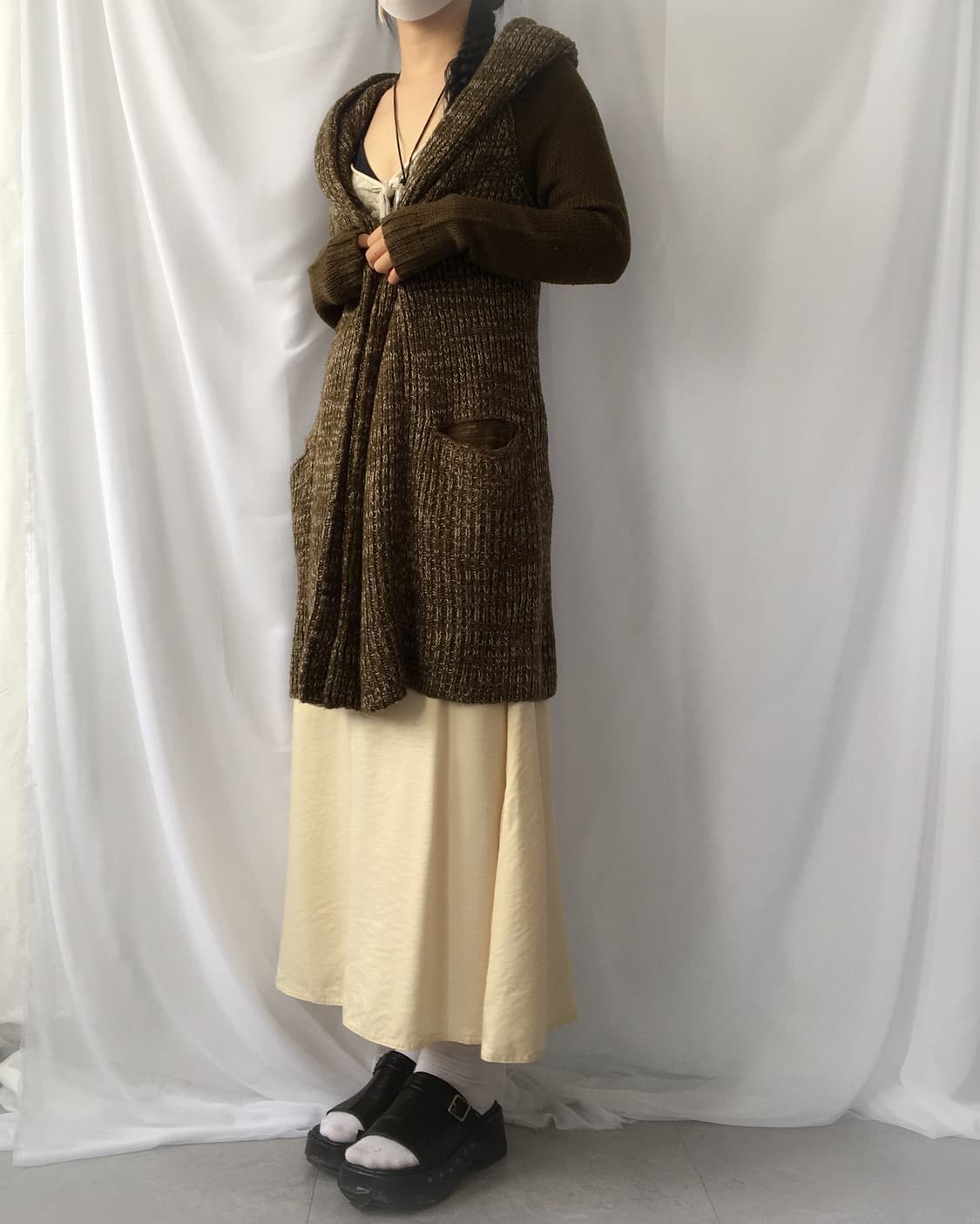 Bokashi hood open knit caridgan 상품이미지5