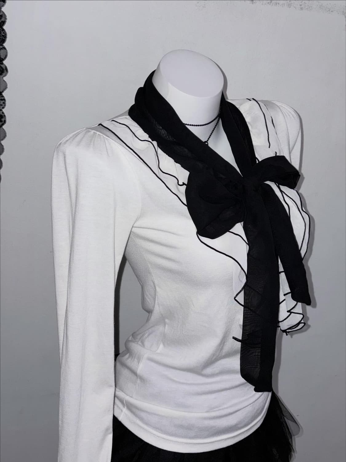 공겜여주 프릴 블라우스 시스루 리본 고스로리 공포게임 여주룩 상품이미지4