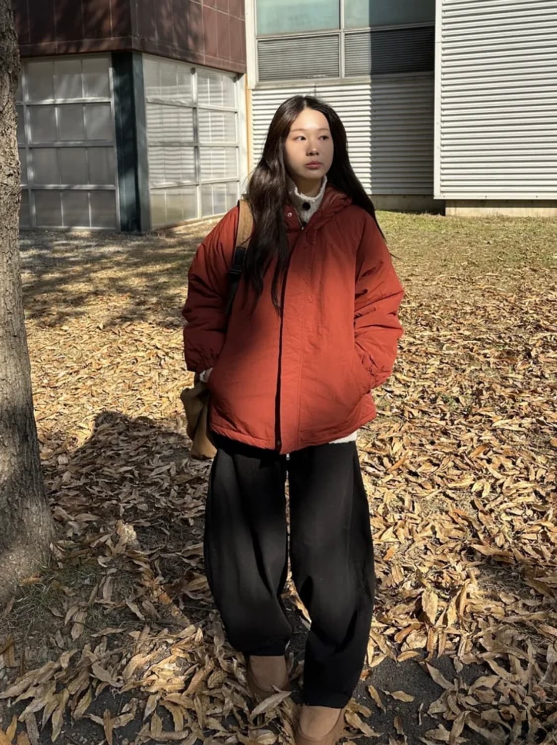 플랩 스토퍼 웰론 후드패딩 점퍼 브릭 컬러 상품이미지6