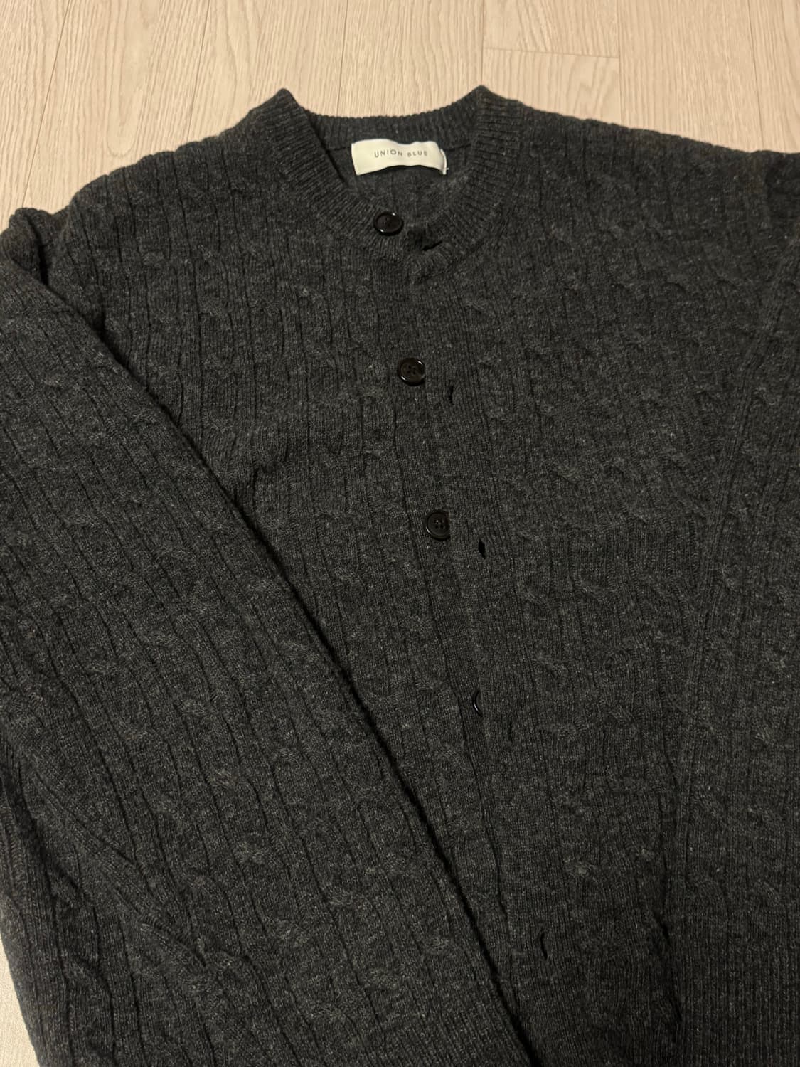 유니온블루 케이블 울 가디건 챠콜L사이즈 상품이미지3