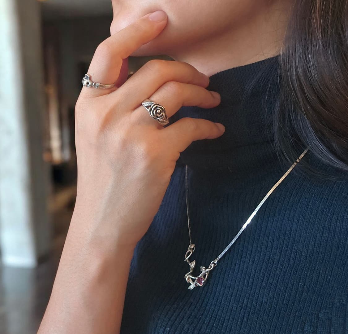 🇺🇸빈티지 장미넝쿨 핑크스톤 실버 925 목걸이 상품이미지6