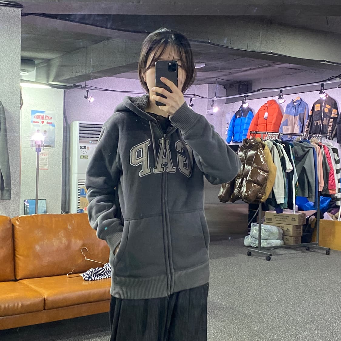 GAP 빅로고 퍼 그레이 후드집업 B4187 상품이미지1