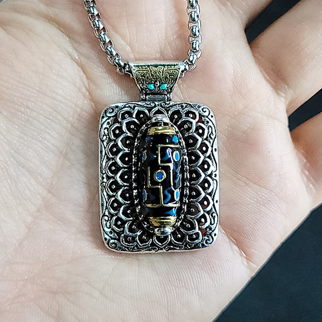 Vajel 백동 펜던트 엔틱 실린더 기도륜 불교 남자 목걸이 상품이미지7