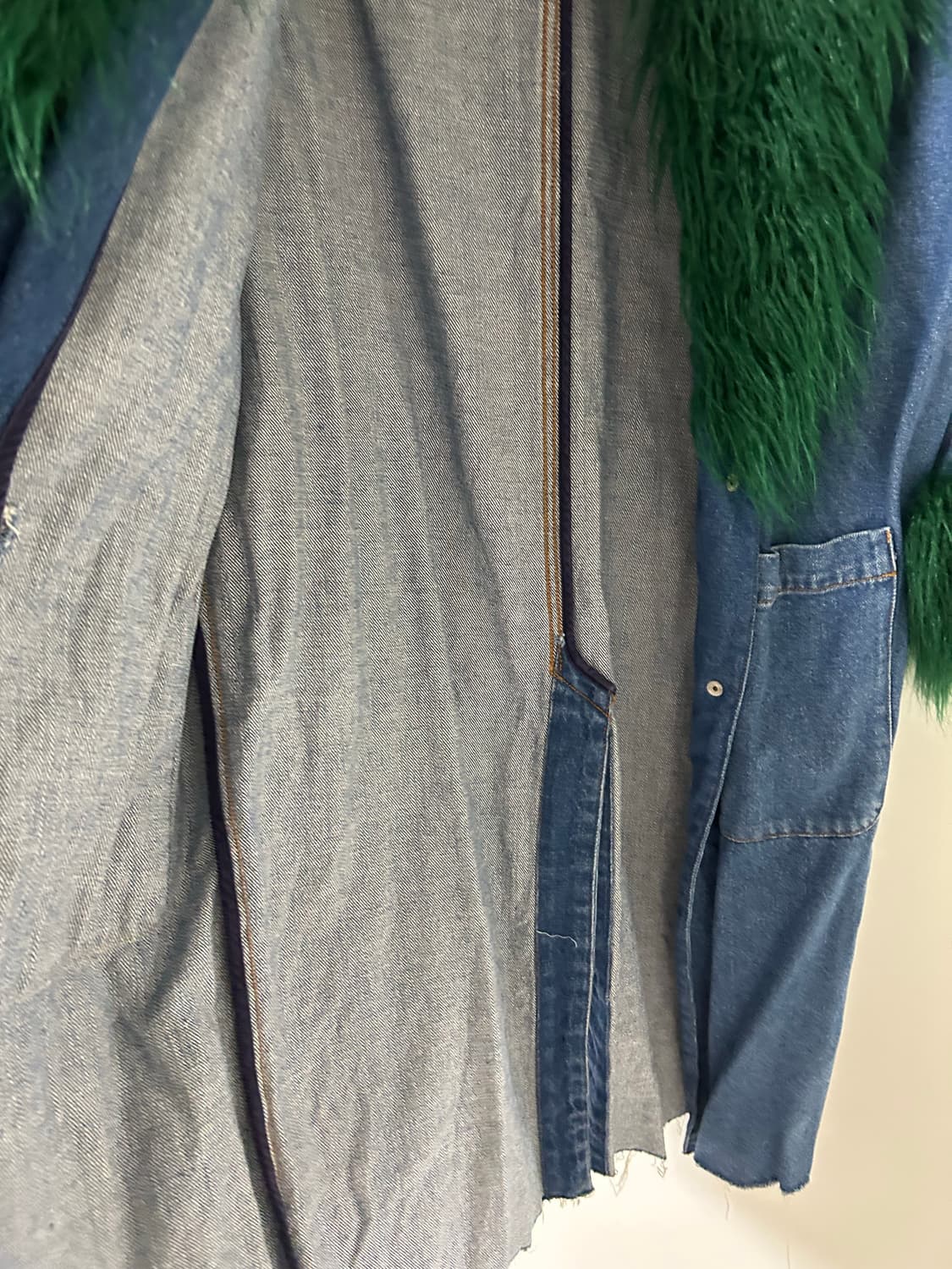 자라(zara) 데님 롱 코트, 그린 퍼 트리밍 상품이미지4