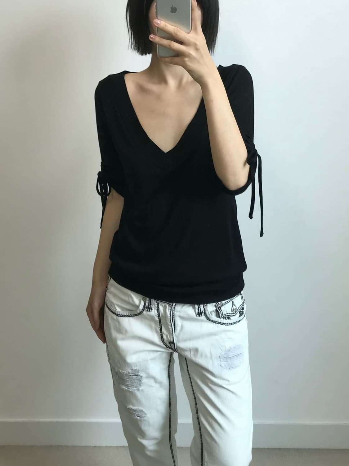 빈티지 셔링 리본 티셔츠 상품이미지2