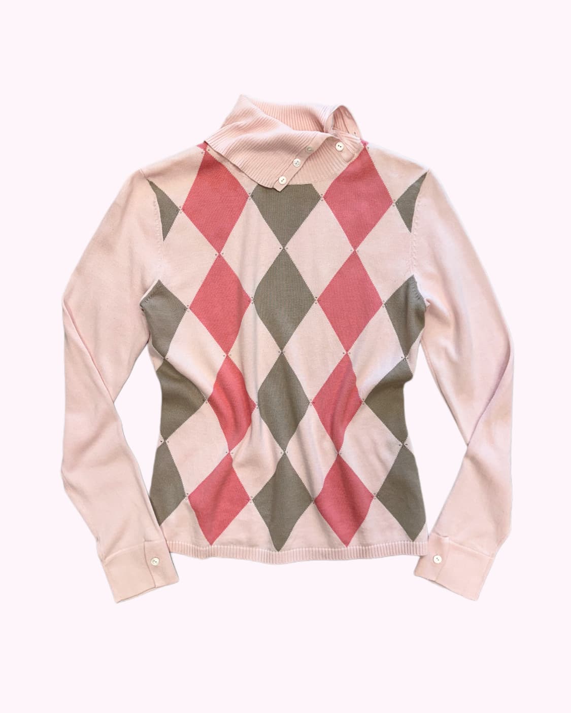 KEITH pink argyle button slit knit 상품이미지1