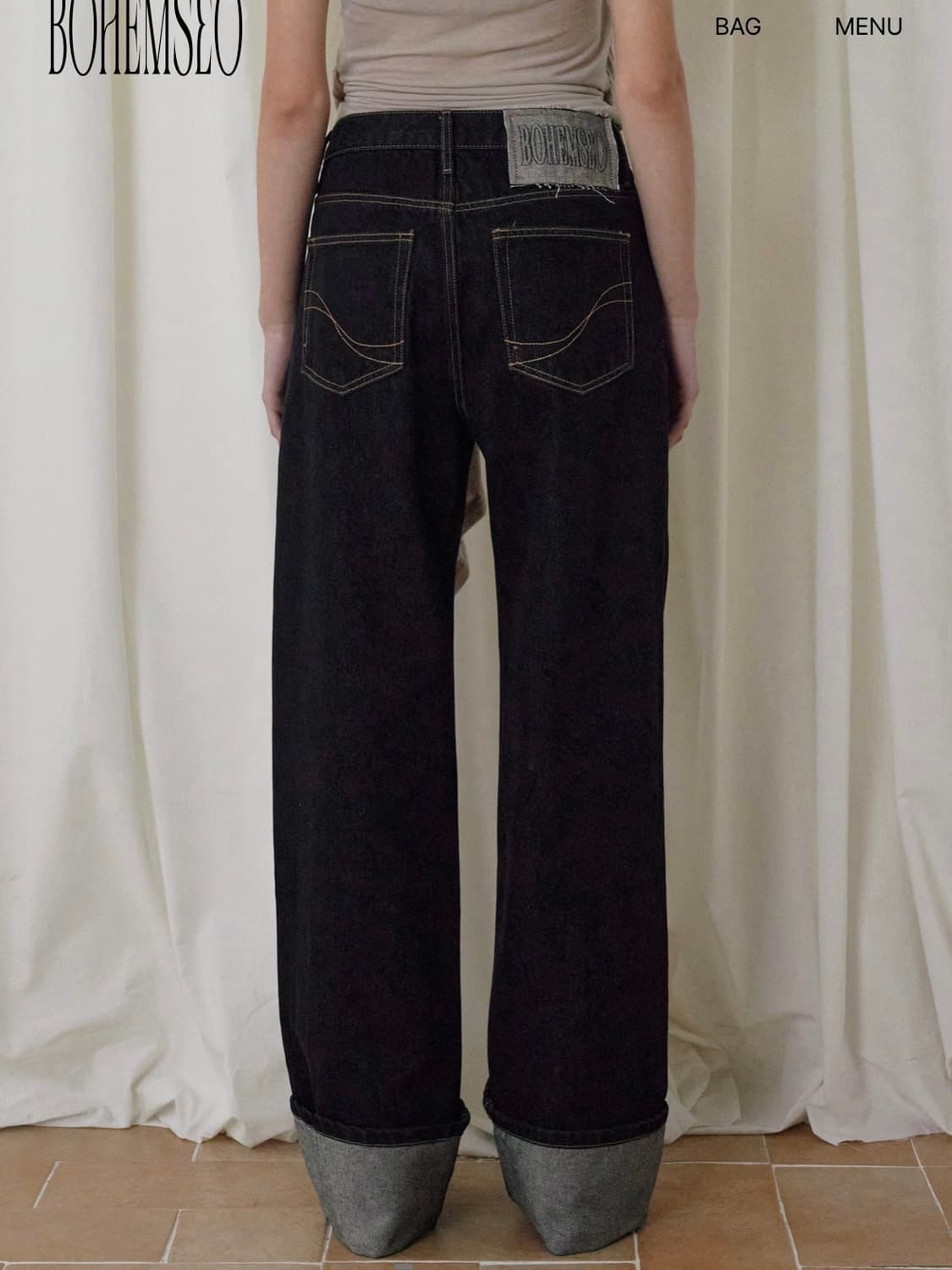EMBROIDERY LOGO ROLL-UP DENIM, BL 상품이미지2