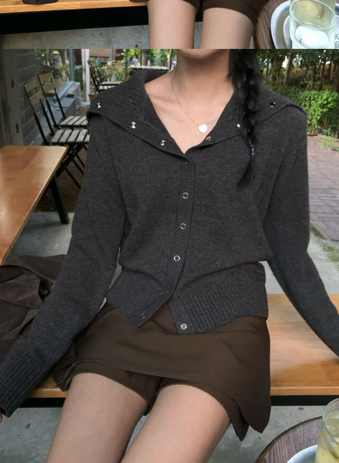 버튼 카라 니트 [브라운] 상품이미지2