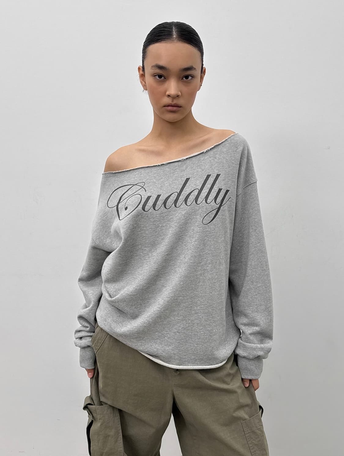 (미개봉 새상품) 블랙업 치피 보트넥 프린팅 긴팔티 (멜란지그레이) 상품이미지3