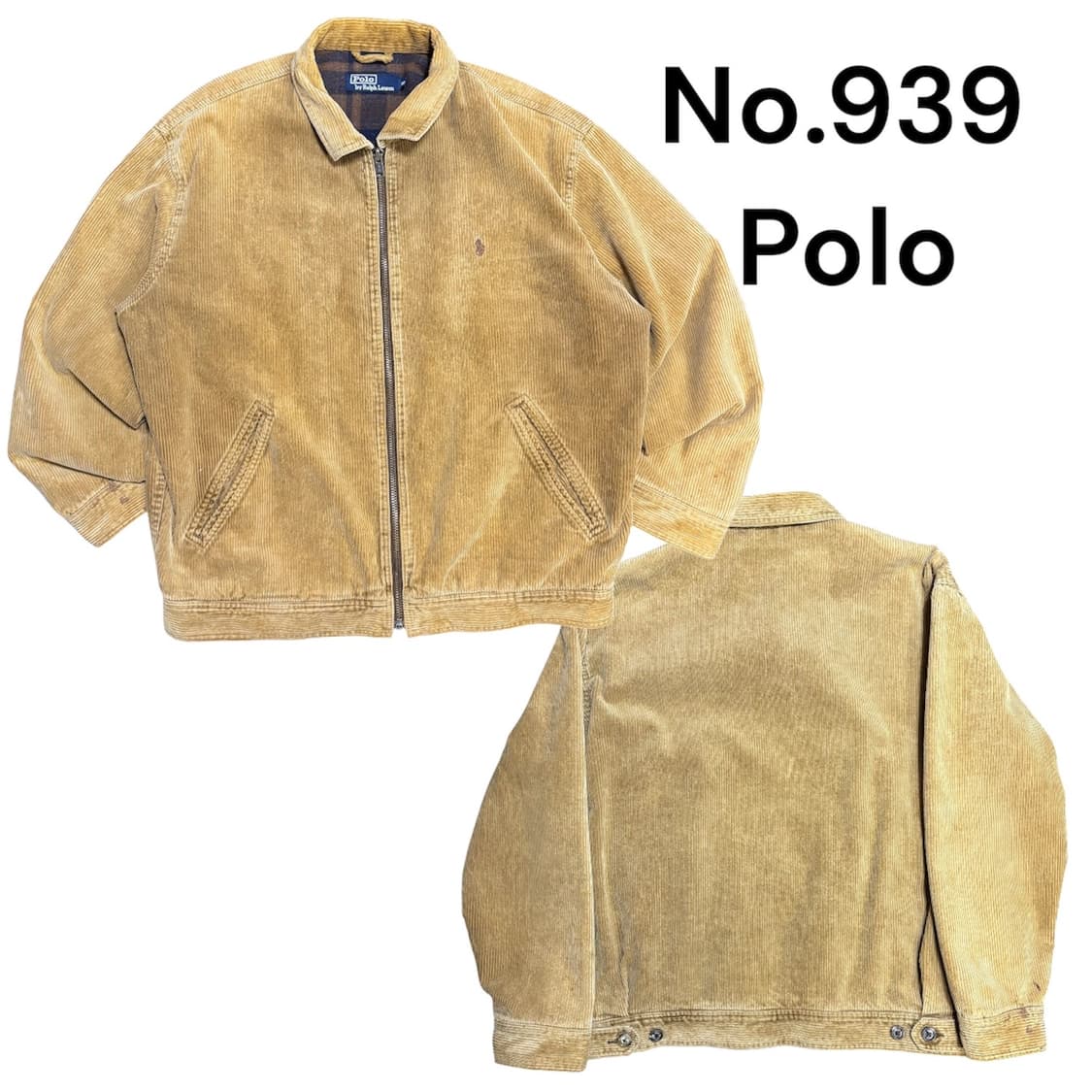 90s 두산 폴로 베이지 코듀로이 골덴 블루종 자켓 L 상품이미지1