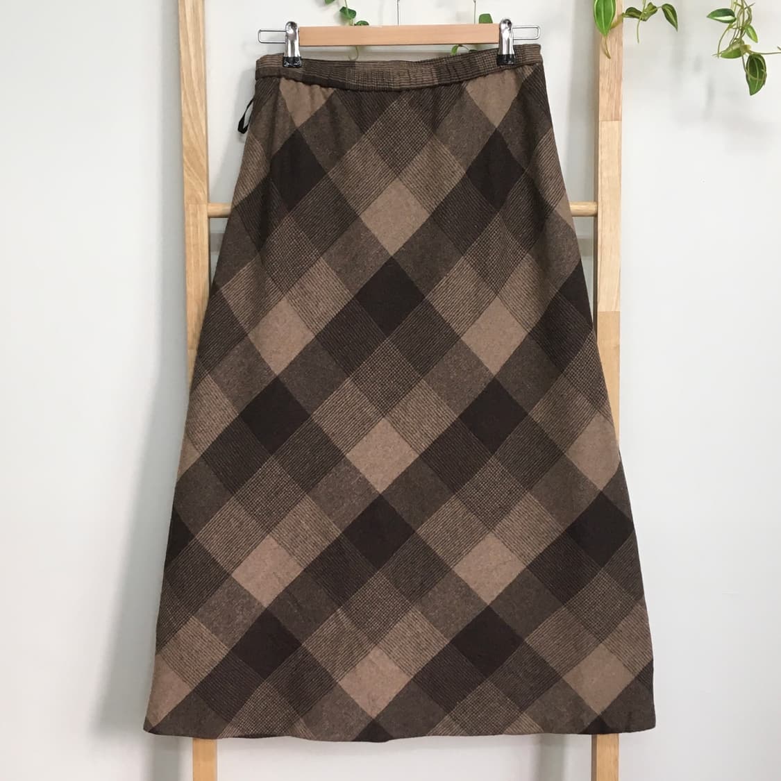  JPN/ 브라운 체크 롱 스커트 울스커트 모리걸치마 모리룩치마 롱스커트 상품이미지4