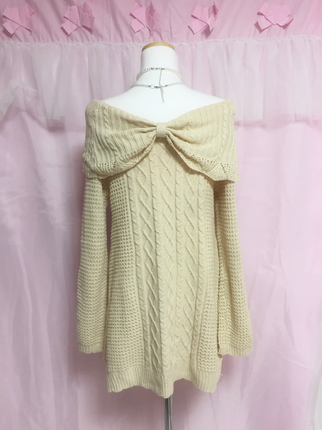 빈티지 라떼갸루 히메갸루 엑시즈팜 오프숄더 리본 니트 상품이미지3