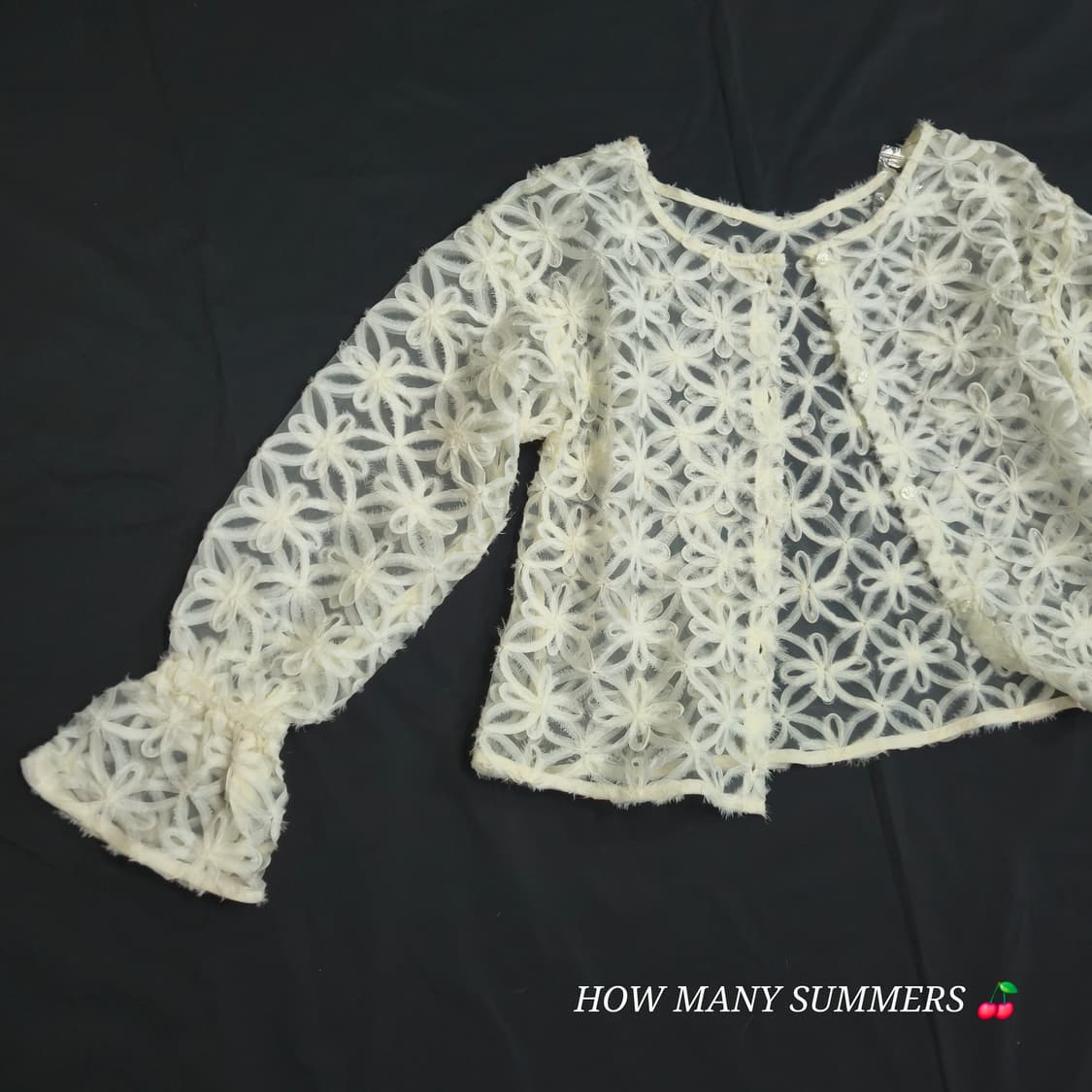 ​Y2K 빈티지 화이트 펀칭 레이스 가디건 발레코어 룩 페미닌 시스루 탑 상품이미지3