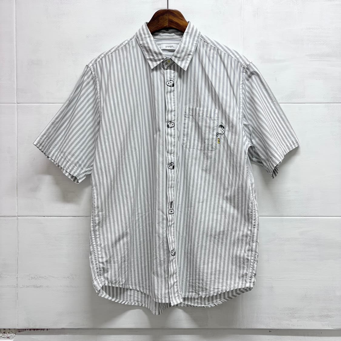 Graniph peanuts 스누피 자수 스트라이프 셔츠 M JPN 상품이미지1
