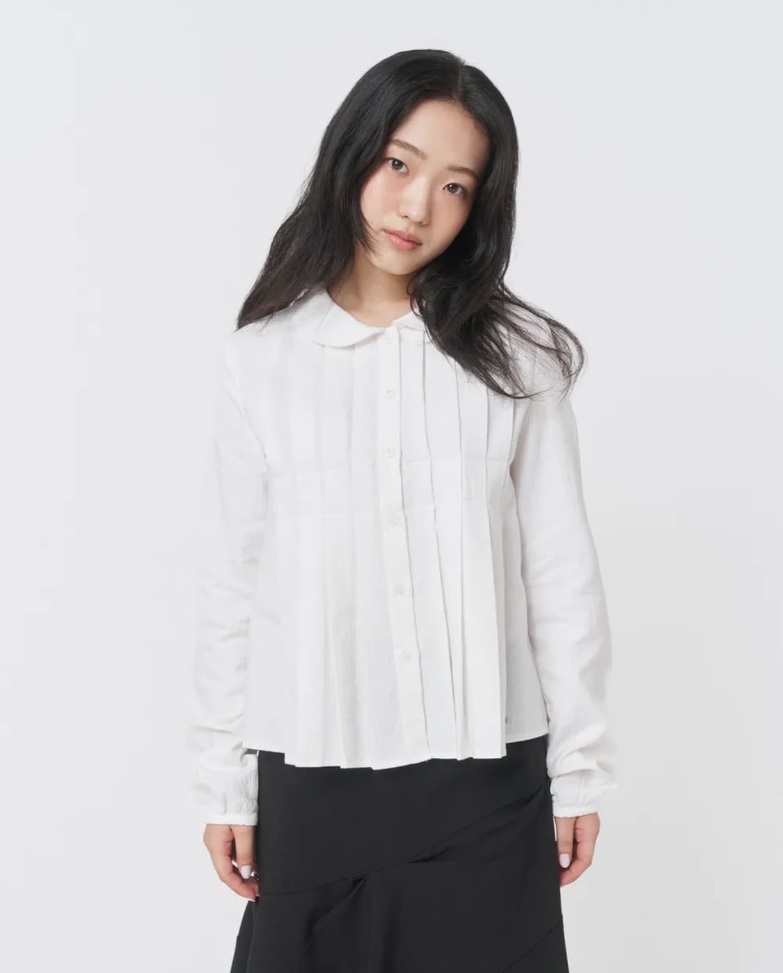 Round collar pleats shirts IVORY 상품이미지1