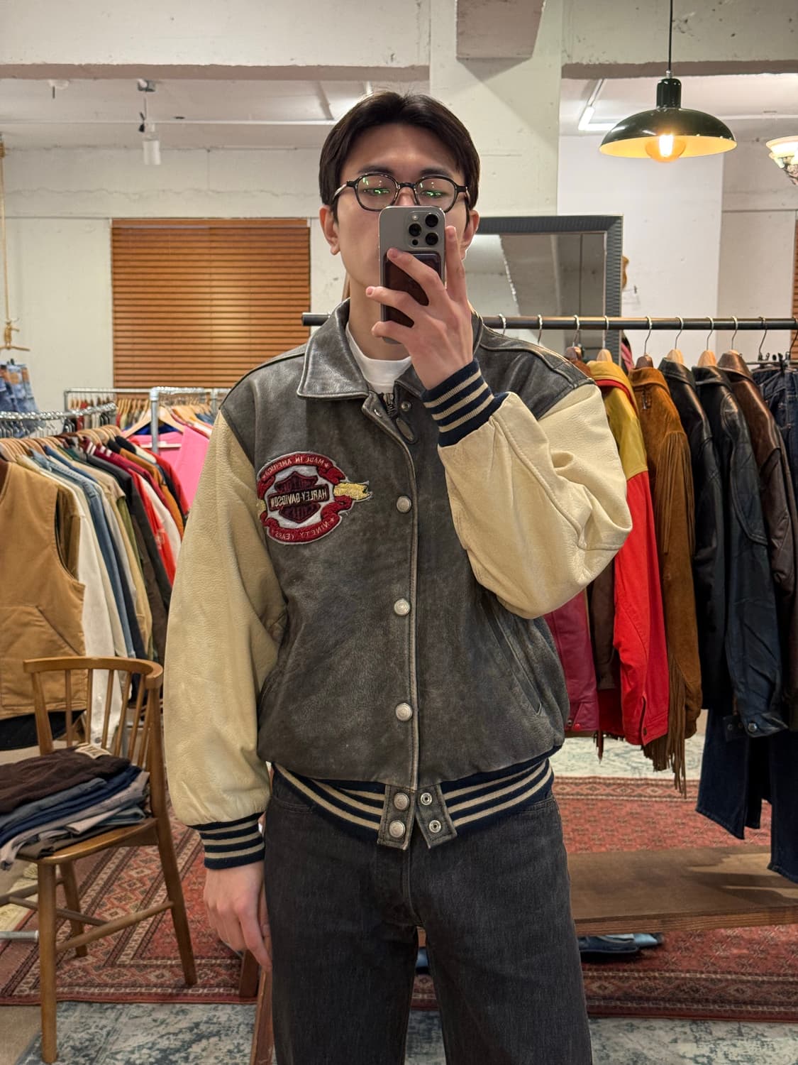 M) 90s Harley-Davidson Leather Varsity J 상품이미지1