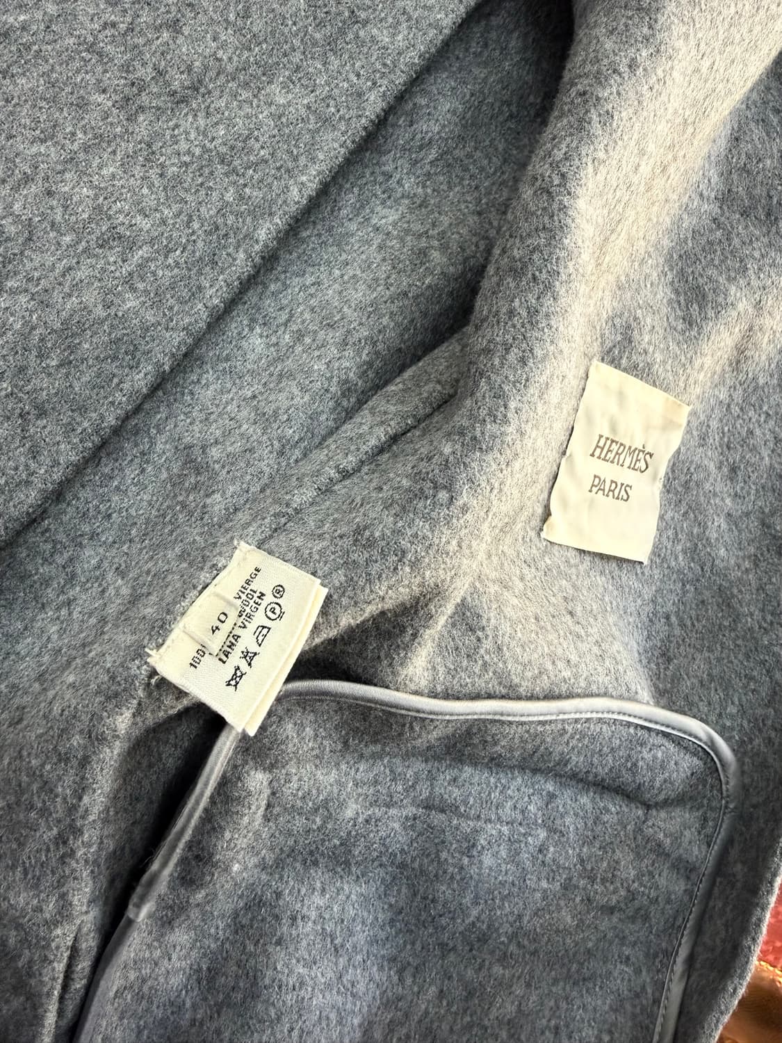 40/ 에르메스 레더 트리밍 울 코트 베스트 상품이미지8