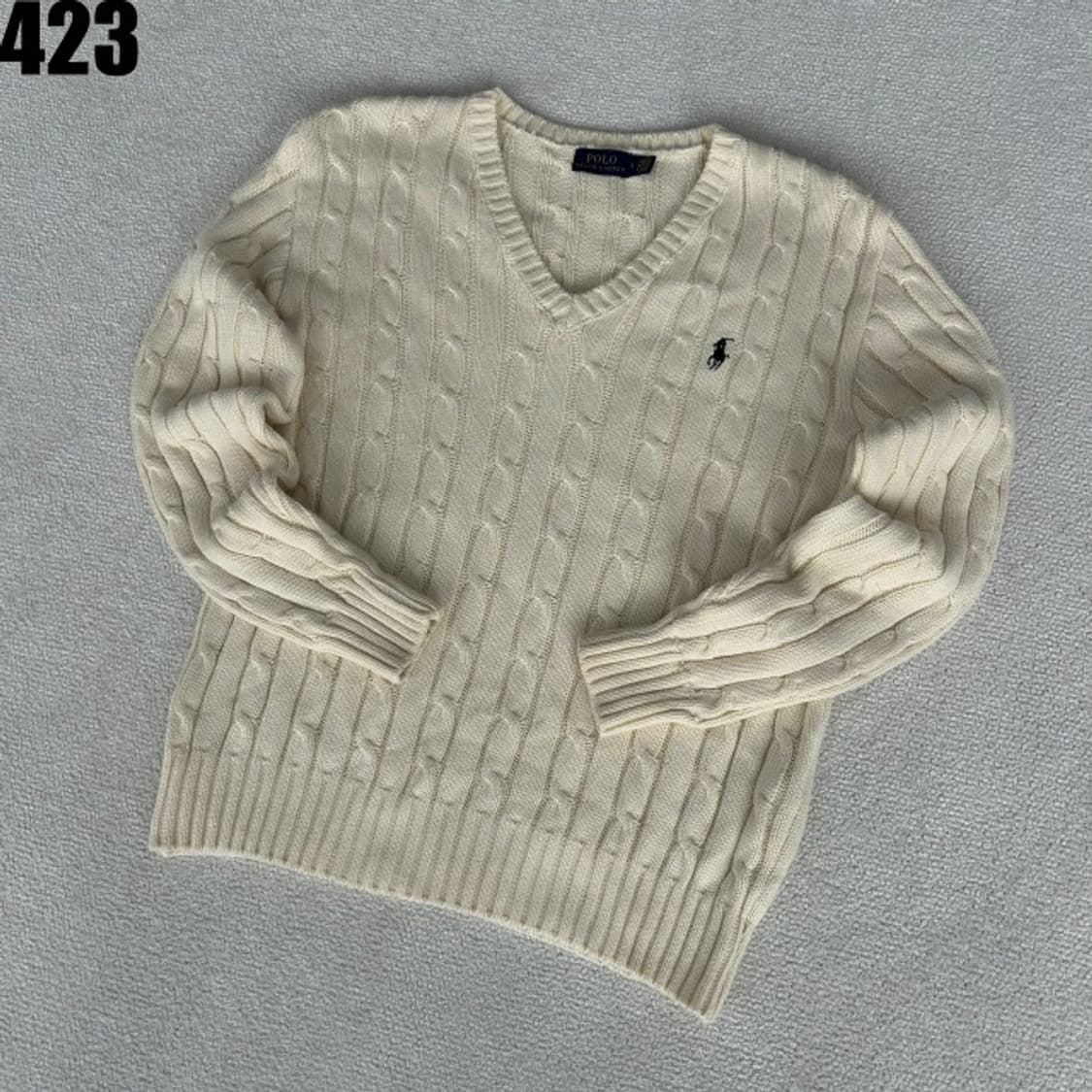 폴로 랄프로렌 케이블 브이넥 니트 아이보리 s 상품이미지1