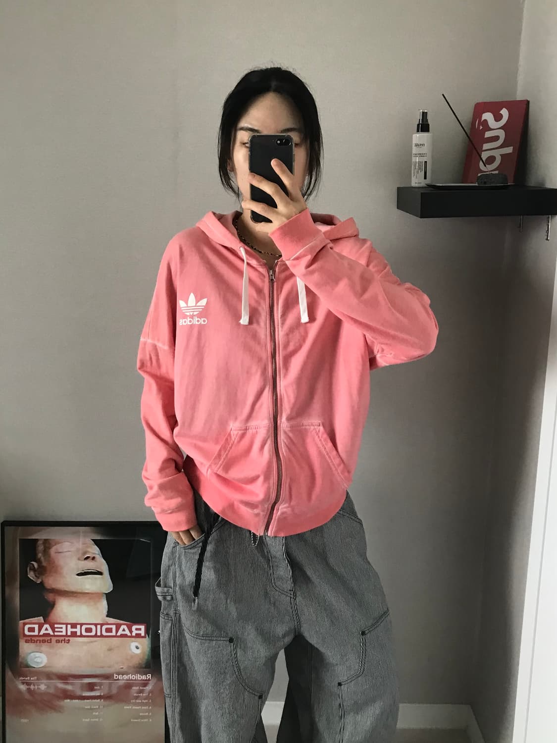 아디다스 00년대 올드스쿨 트레포일 핑크 후드집업 상품이미지3