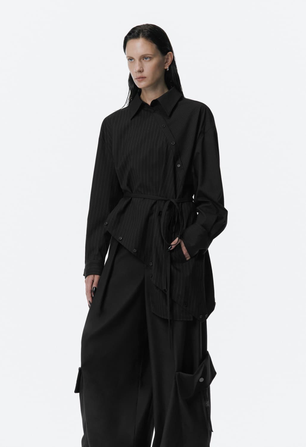 트리밍버드 투웨이 셔츠 원피스 원숄더 레이어드 아카이브무채색유니섹스 상품이미지7