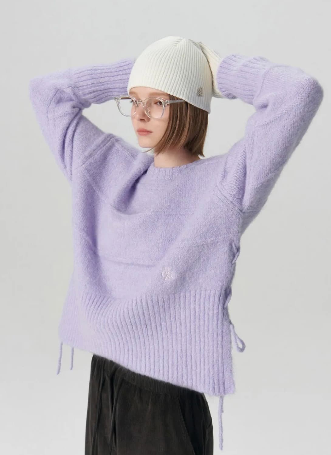 새상품 시티브리즈 사이드 슬릿 레이스업 니트 라벤더 상품이미지3