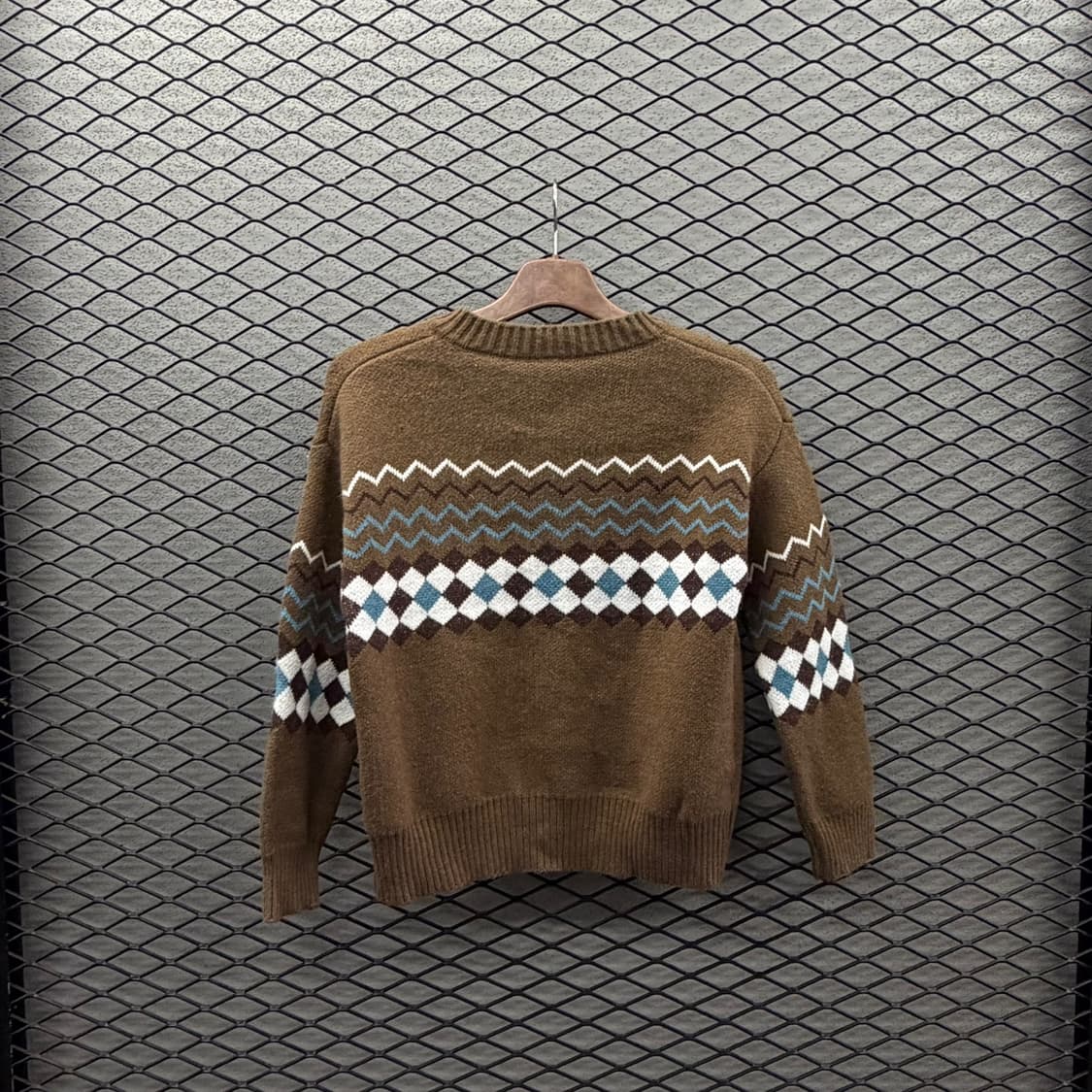 JPN VINTAGE 에스닉 니트 가디건 아가일 패턴 빅버튼 디테일 상품이미지3