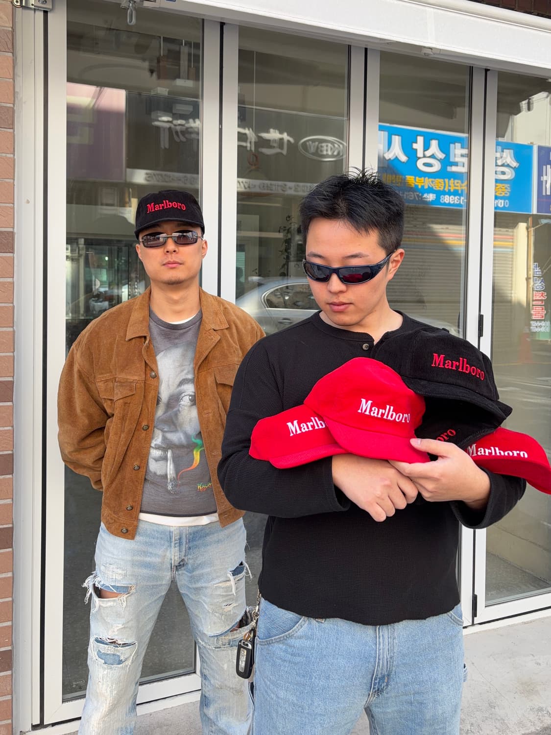 Marlboro logo corduroy black trucker cap 상품이미지1