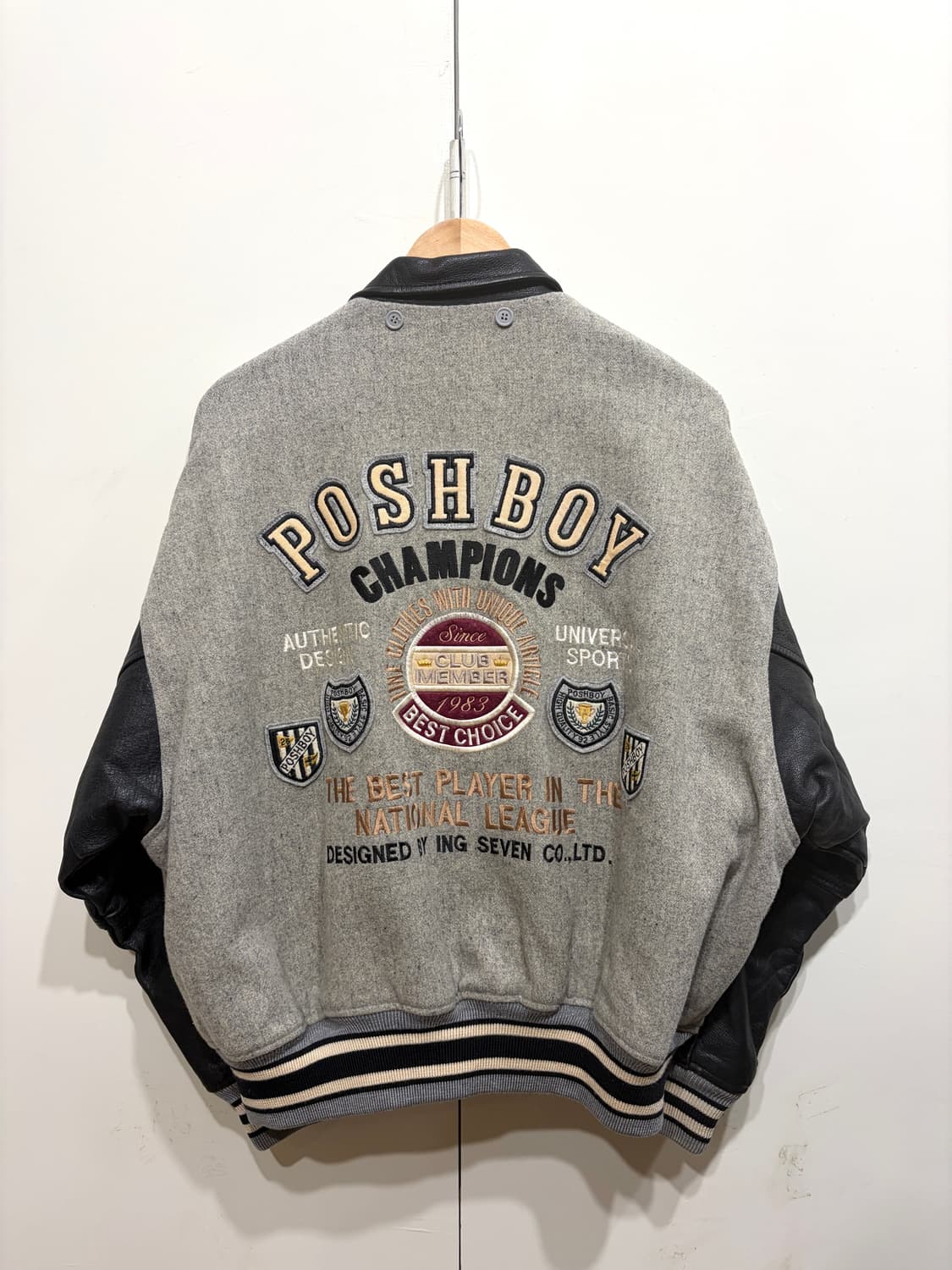 80's 포쉬보이 리얼레더 바시티 자켓 상품이미지3