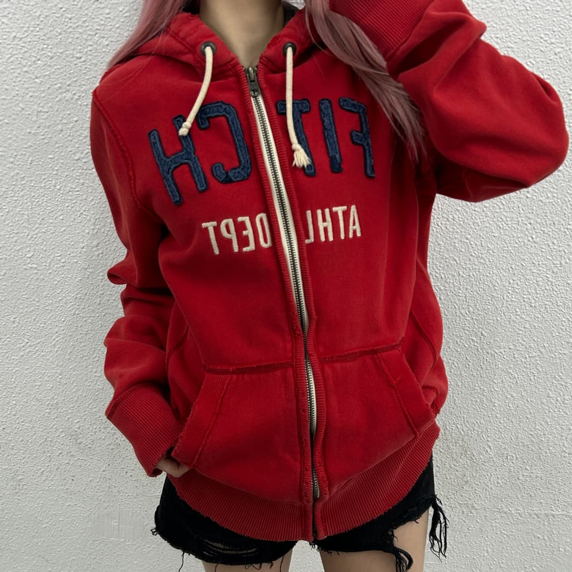 아베크롬비 네이비 패치 레드 후드집업 L 상품이미지1