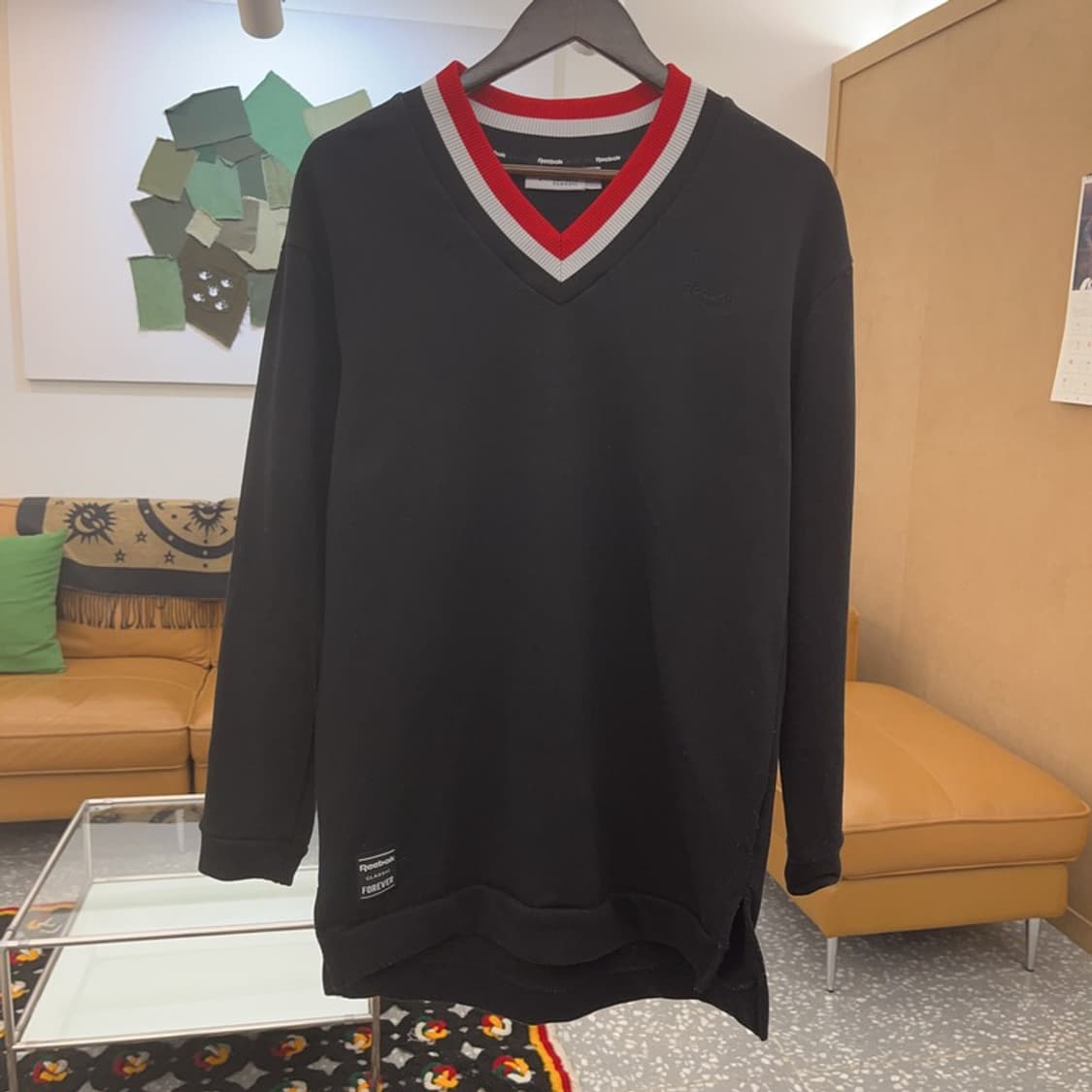 리복 클래식 레트로 배색 브이넥 롱 맨투맨 L C08345 상품이미지3