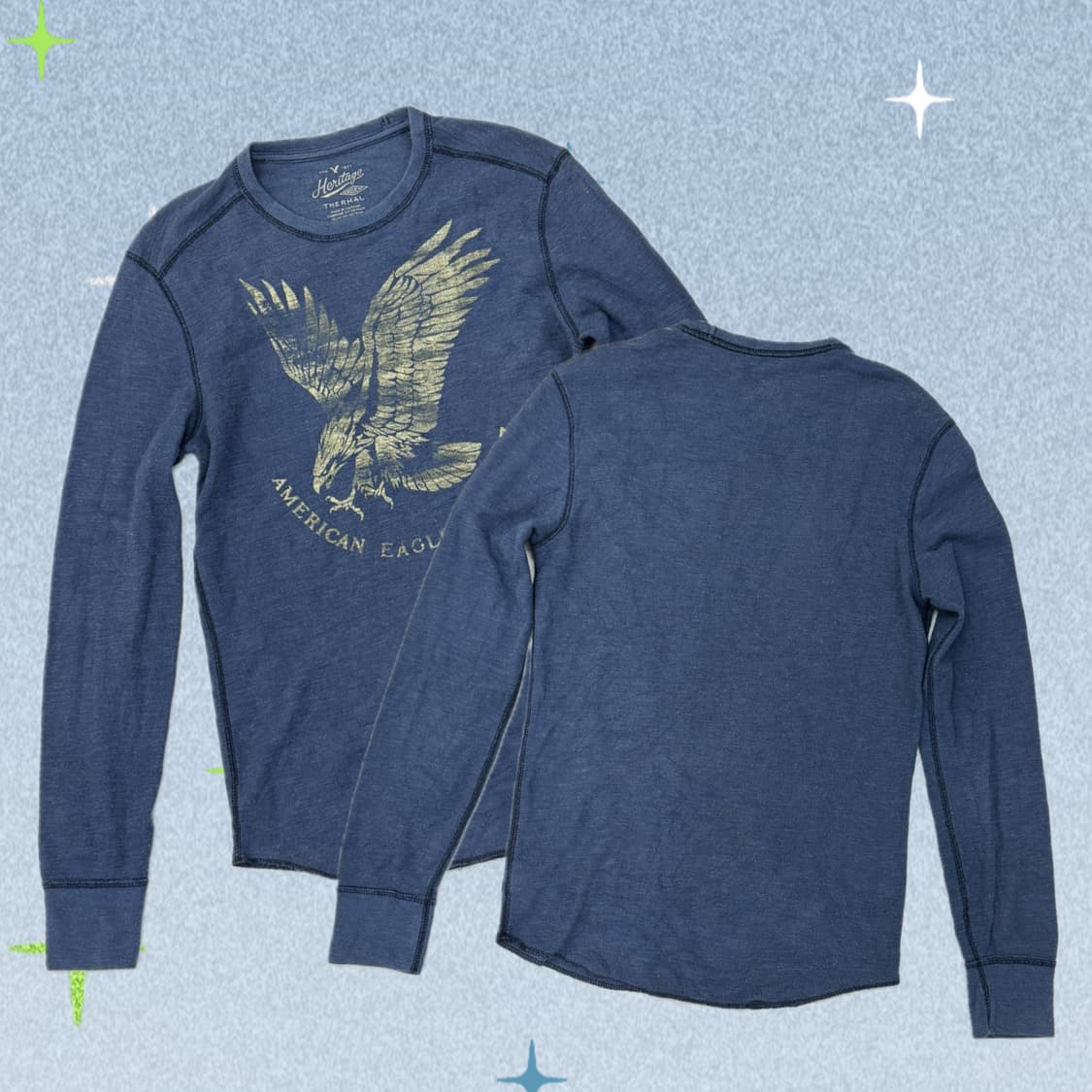 이글스 보헤미안 빈티지 블루 펑크 락 와플 긴팔 티셔츠 스트릿  상품이미지1