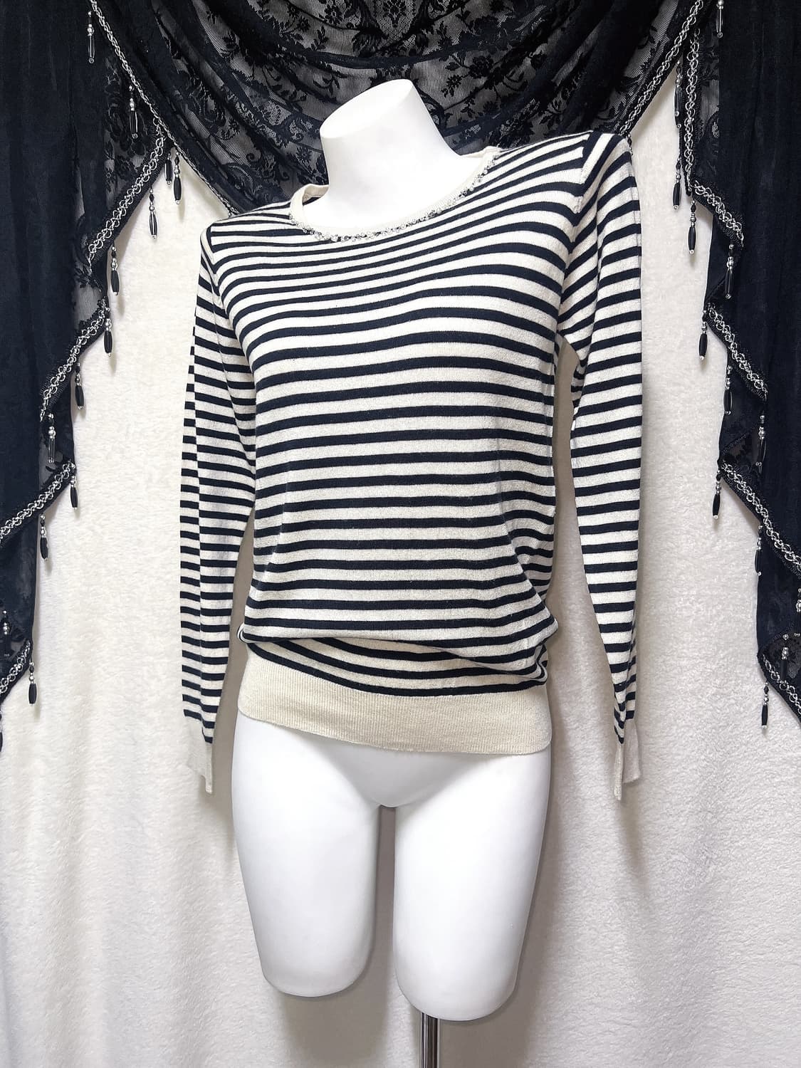 글래시어 GLACIER 로맨틱갸루 스트라이프 진주 로걀탑 라떼 러힙 너드 상품이미지3