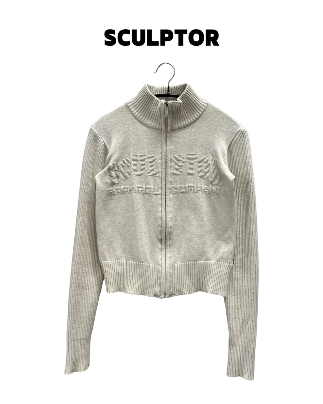 스컬프터 크롭 니트 집업 아이보리 상품이미지1