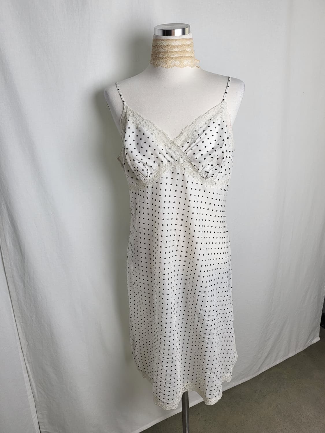 빈티지 화이트 레이스 도트 슬립 원피스 상품이미지1