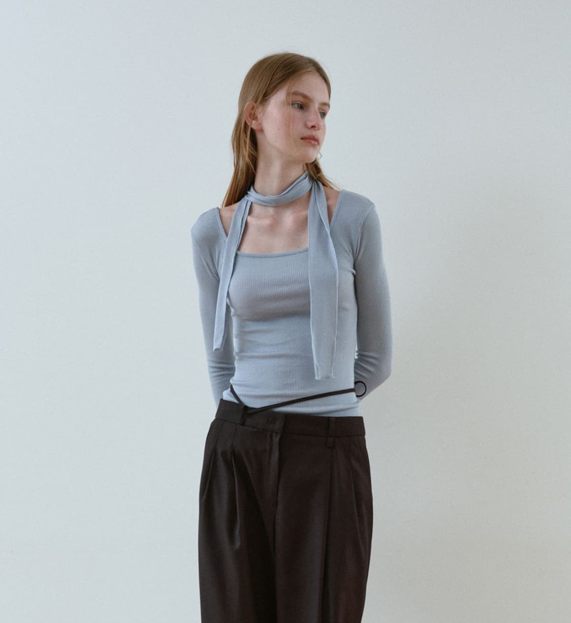 마조네 neck point ribbed top 상품이미지2