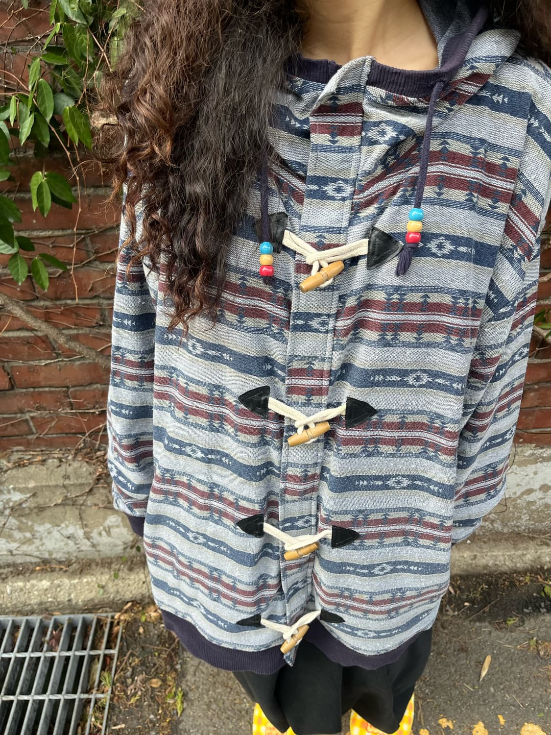 블루 히피 패턴 더플 후드 집업 상품이미지5