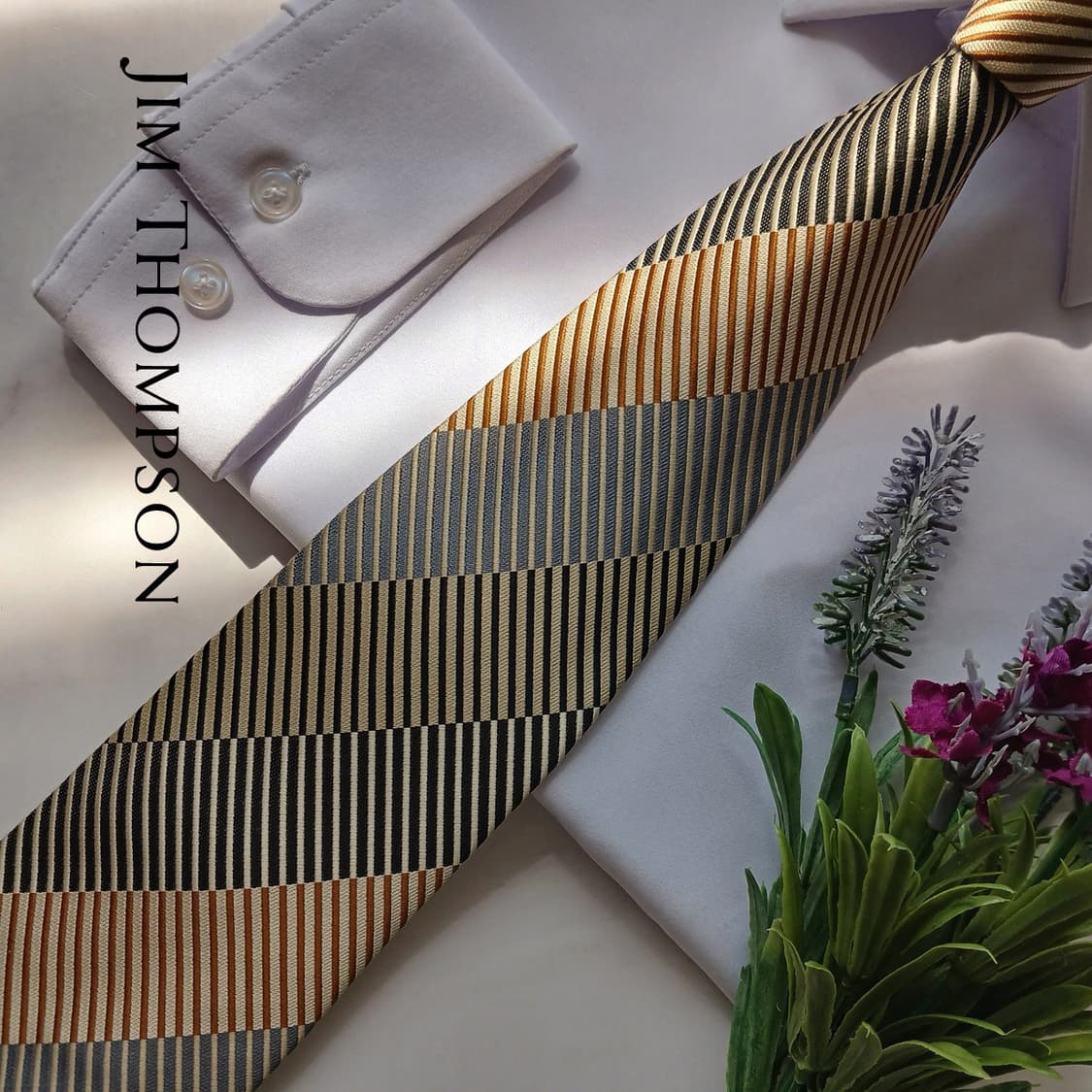 짐톰슨 실크 브라운 스트라이프 넥타이 9.7cm A등급 E847 상품이미지2