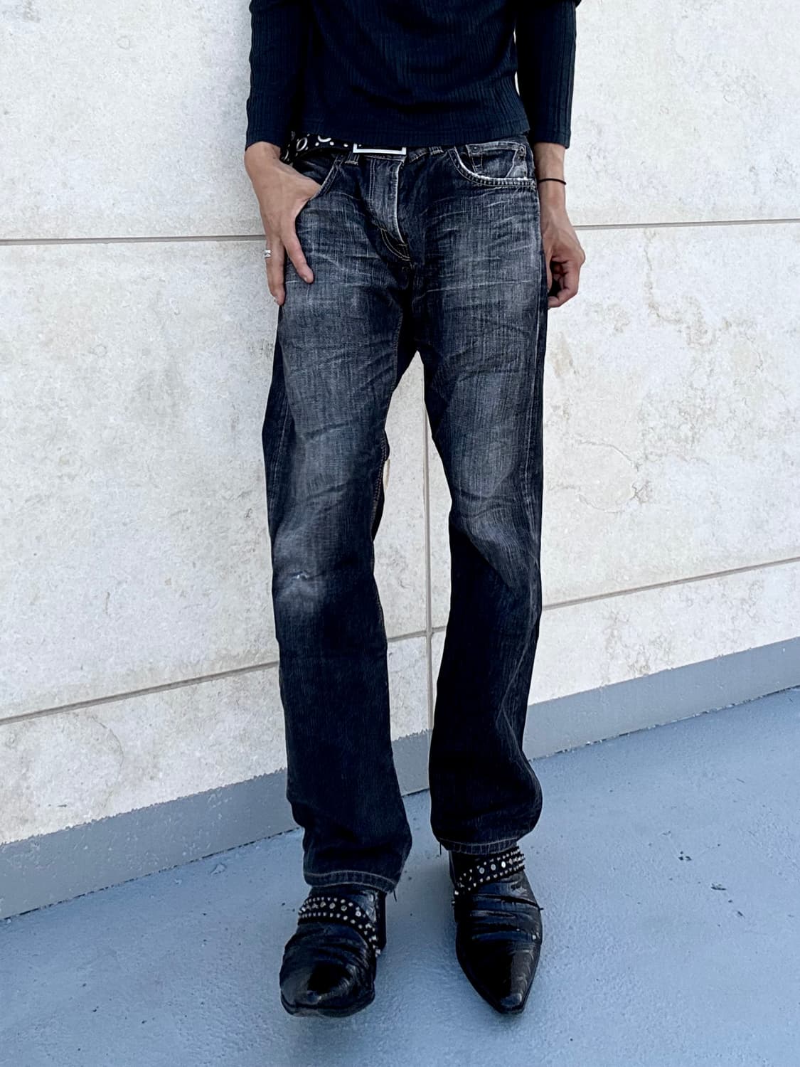“Edwin”Y2K Black Denim Washed Pants 상품이미지9