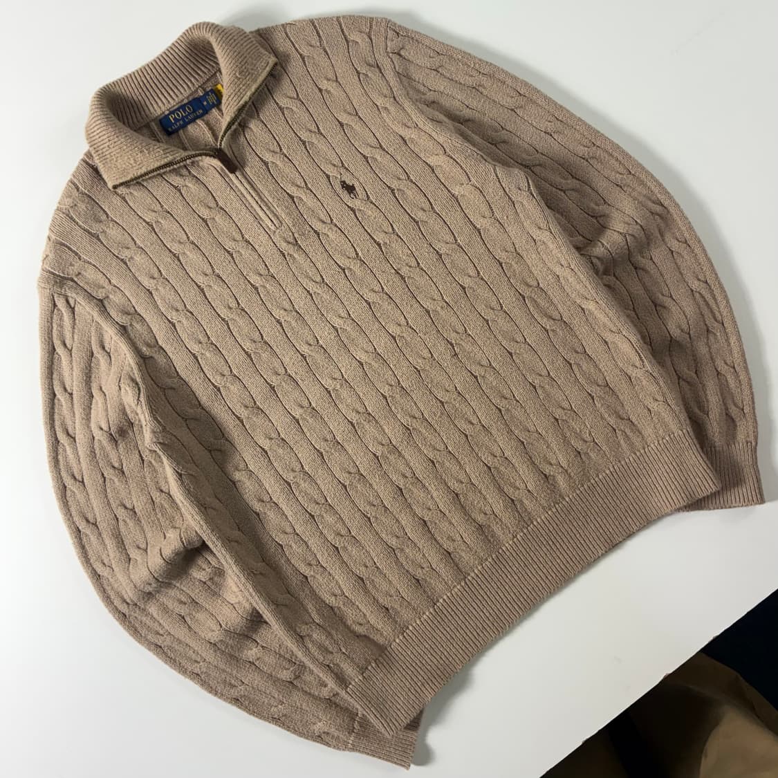 Polo  폴로 랄프로렌 신형 자수 코튼 베이지 반집업 니트 상품이미지2
