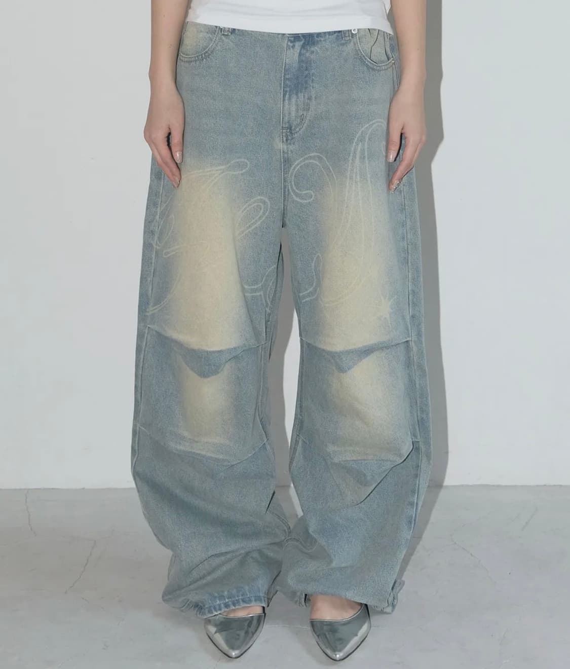 팬시클럽 엔젤 빈티지 워싱 핀턱팬츠 (BLUE) 상품이미지1