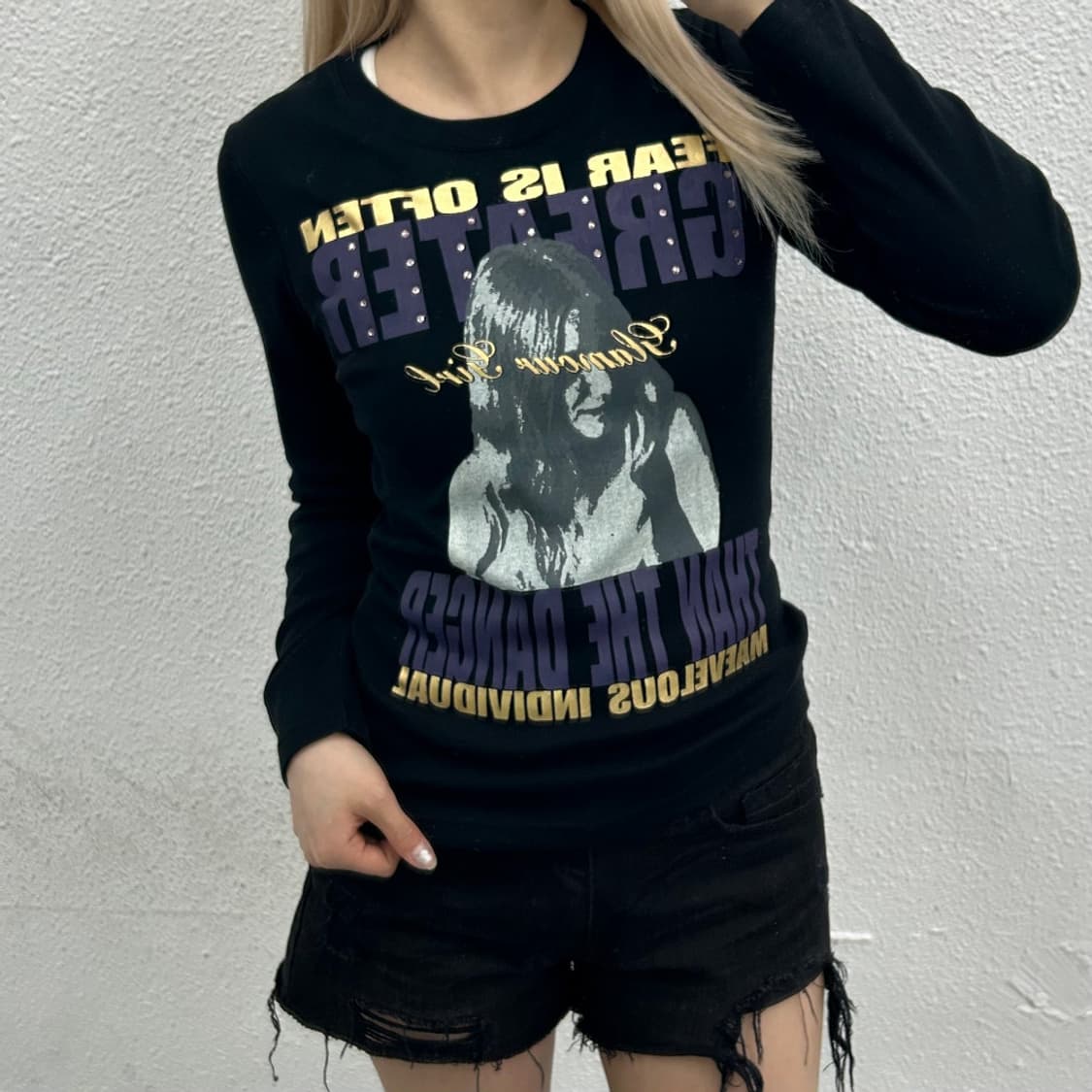 재팬 빈티지 y2k 프린팅 블랙 롱슬리브 상품이미지2