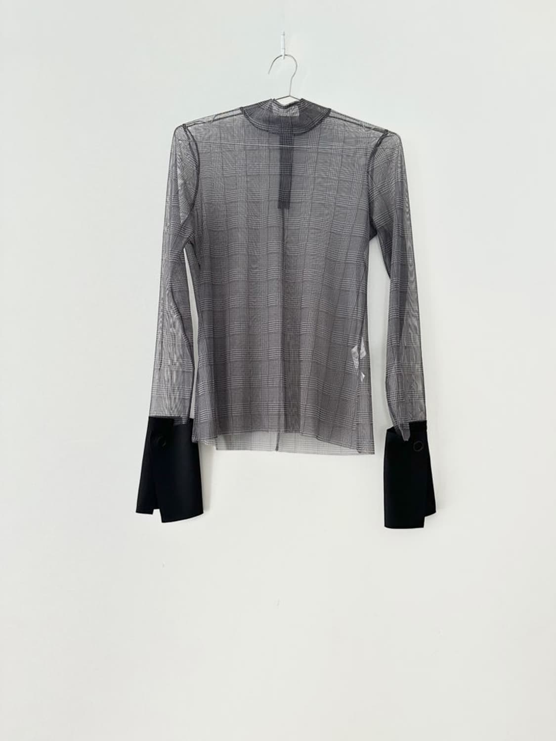 Sheer check cuffed top 상품이미지1