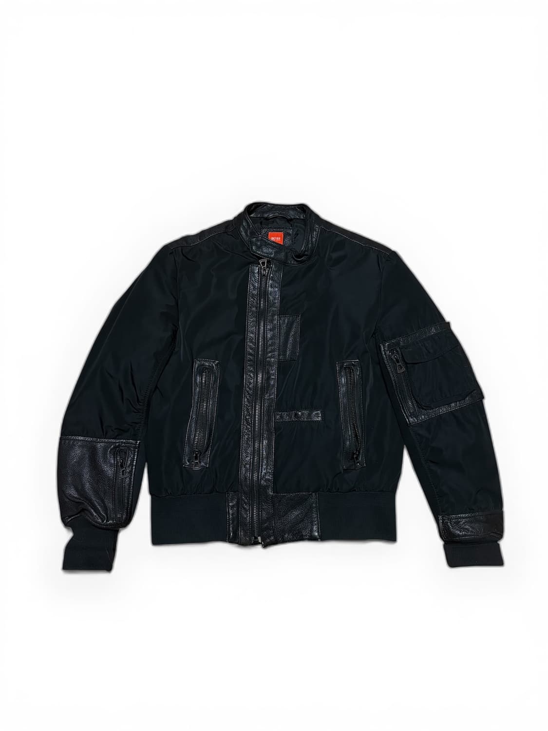 00s 휴고보스 오렌지라벨 레더 패치워크 봄버자켓 상품이미지1